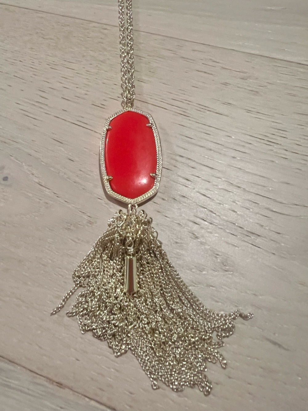 Kendra Scott “Rayne” Gold Necklace with Red Oval Pendant and Tassel - Picture 3 of 4